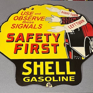 VINTAGE RARE 1930’S SHELL 30” Service Station Motor Gas Car Oil Porcelain Sign