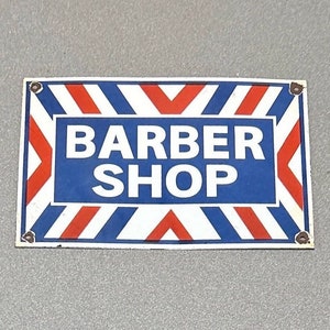 VINTAGE BARBER SHOP 12” Porcelain Sign Car Oil Gas Truck