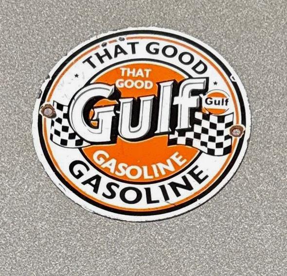 VINTAGE GULF Gasoline Porcelain Sign Car Truck Motorcycle Gas Oil