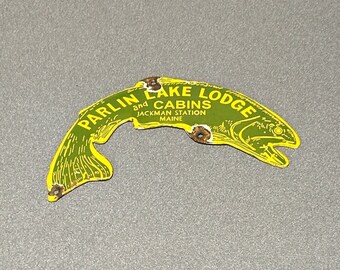 VINTAGE PARLIN LAKE Fish Hunt Porcelain Sign Car Oil Gas Truck