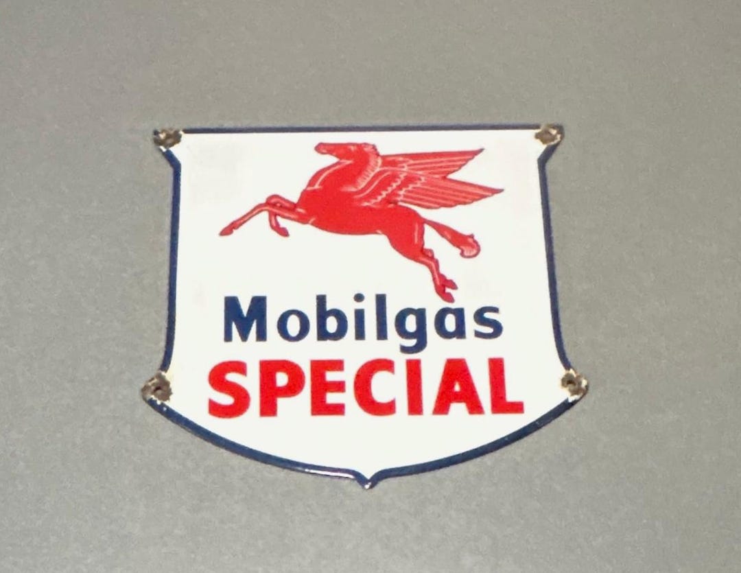 VINTAGE 13” MOBIL SPECIAL Shield Porcelain Sign Car Oil Gas Truck ...