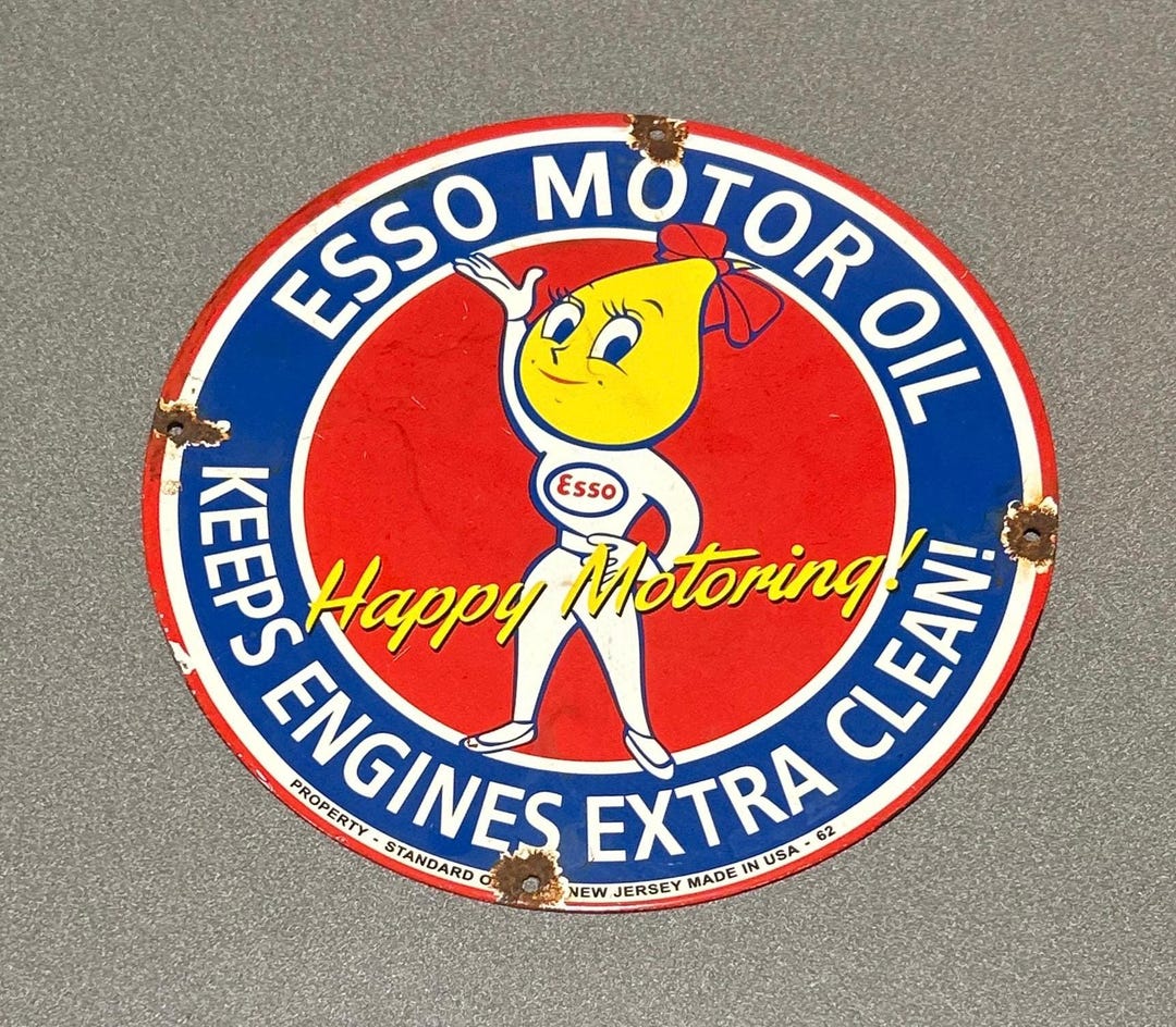 VINTAGE 12” 1962 ESSO GASOLINE Porcelain Sign Gas Oil Car Truck ...
