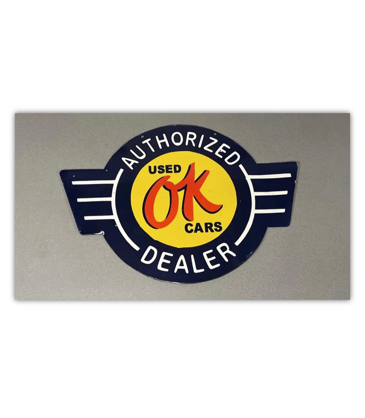 VINTAGE RARE 34” OK Used Cars Double Sided Porcelain Sign Gas Oil