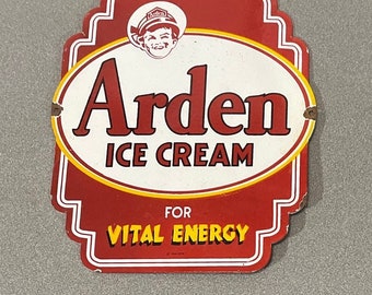 VINTAGE ARDEN ICE Cream Insegna in porcellana Gas Oil