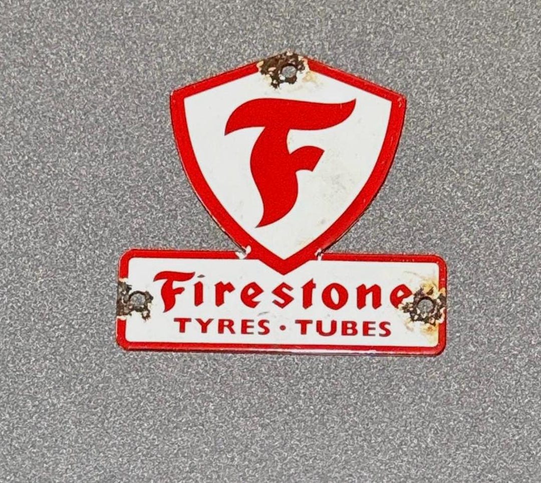 VINTAGE FIRESTONE TIRES Porcelain Sign Gas Oil Car Oil Motorcycle