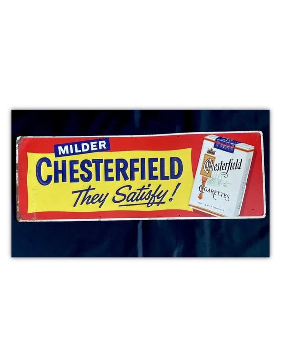 chesterfield blue cigarettes VINTAGE RARE 34” CHESTERFIELD Cigarette Tobacco Cigars Porcelain Sign Gas  Oil Car