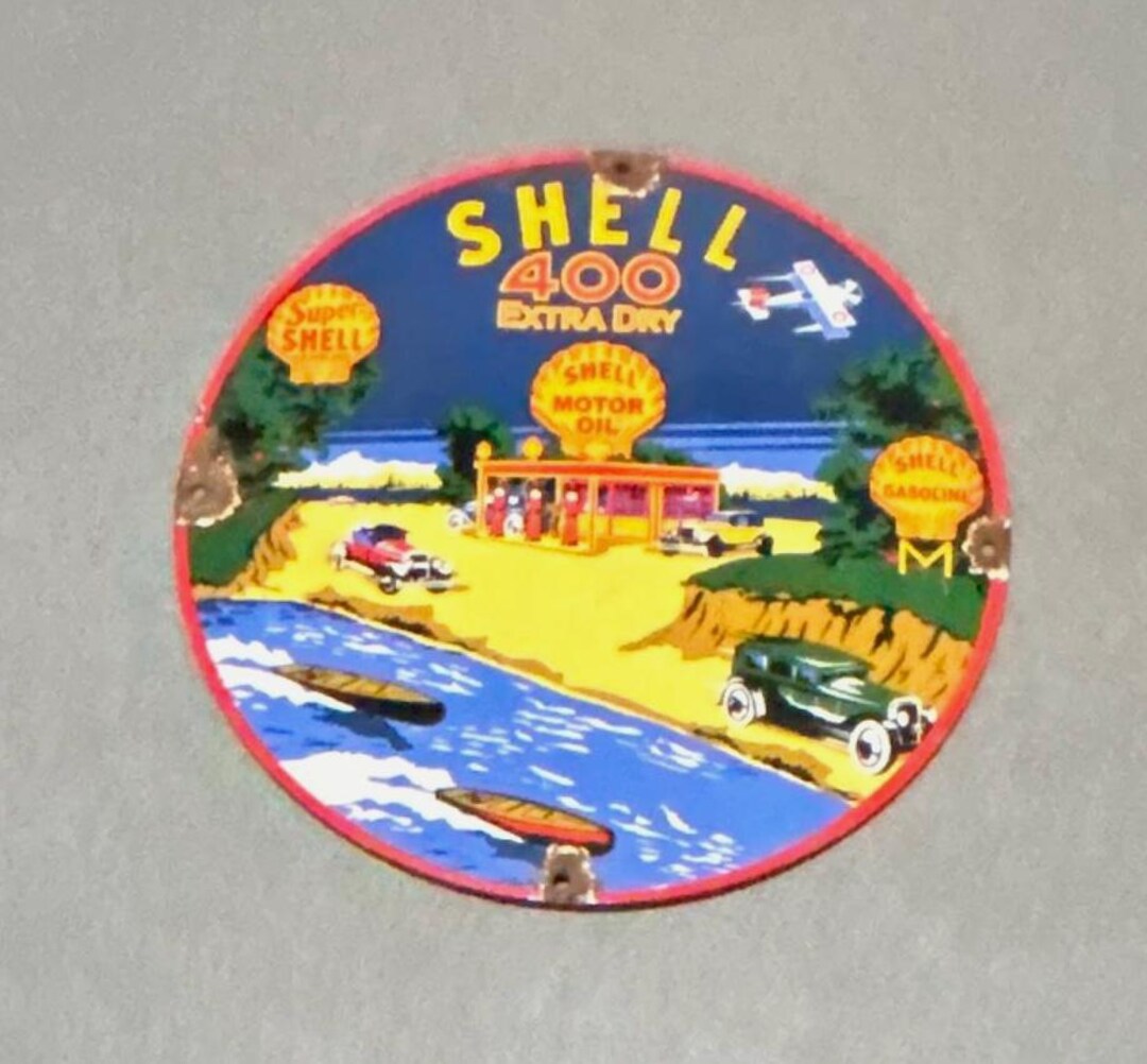 VINTAGE 12” SHELL Porcelain Sign Car Oil Gas Truck Motorcycle - Etsy