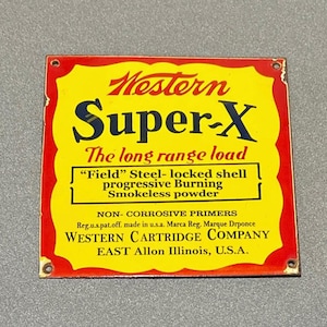 VINTAGE WESTERN SUPER-X  Porcelain Sign Car Oil Gas Truck Motorcycle