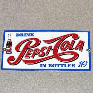 VINTAGE 12” PEPSI COLA Soda Porcelain Sign Car Gas Oil Truck Motorcycle