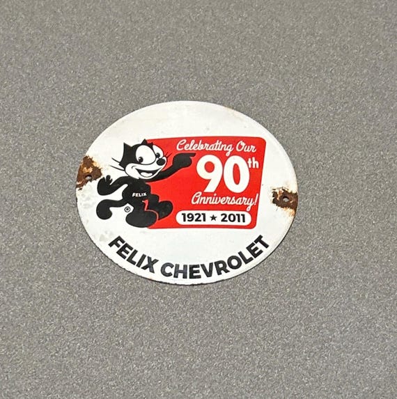 FELIX CHEVROLET CHEVY Cat Domed Porcelain Sign Car Truck Gas Oil