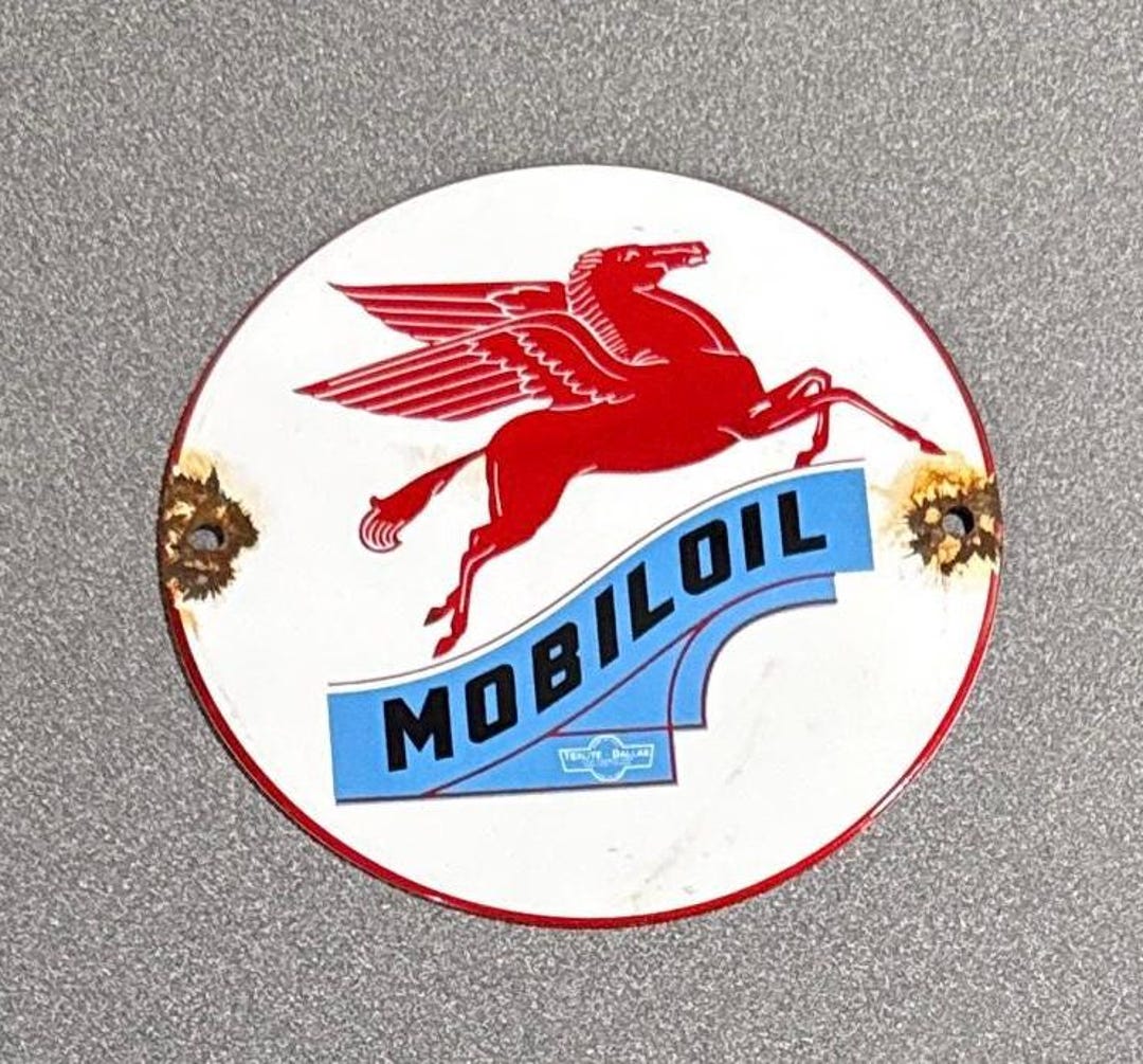 VINTAGE MOBIL PEGASUS Porcelain Sign Gas Car Truck Oil Motorcycle ...
