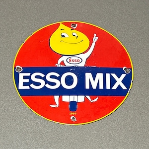 VINTAGE RARE 12” 1957 ESSO Motor Oil  Porcelain Sign Gas Car Auto