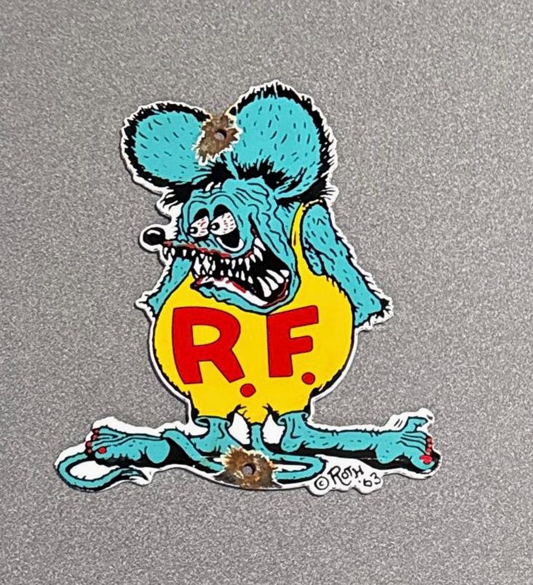 VINTAGE 1963 RAT FINK Roth Porcelain Sign Car Oil Gas Truck Motorcycle ...