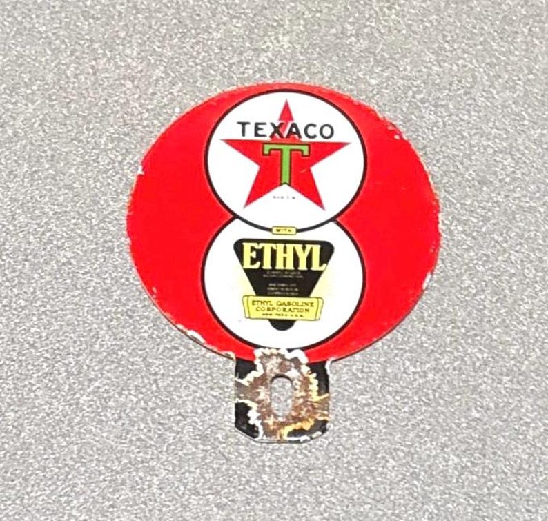 VINTAGE TEXACO ETHYL Plate Topper Porcelain Sign Gas Oil Car Truck ...