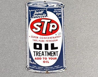 Letrero de porcelana VINTAGE STP TRATAMIENTO Coche Petróleo Gas Camión Motocicleta
