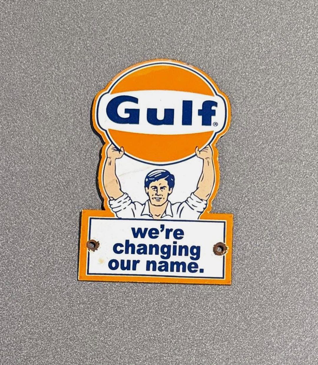 VINTAGE GULF GASOLINE Station Porcelain Sign Car Motorcycle Truck Gas ...