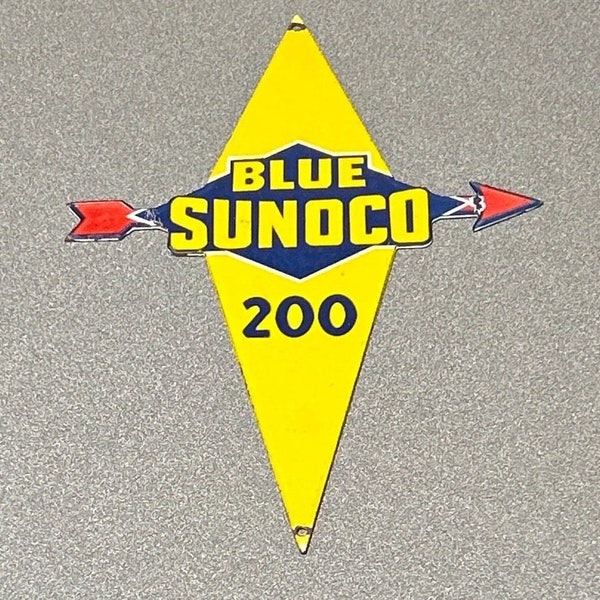 VINTAGE Vrare 12” SUNOCO BLUE Arrow Porcelain Sign Gas Oil Car