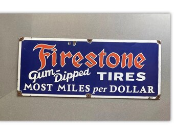 VINTAGE 36” FIRESTONE TIRES Porcelain Sign Gas Oil Car Motorcycle
