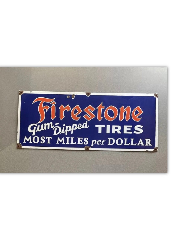 VINTAGE 36” FIRESTONE TIRES Porcelain Sign Gas Oil Car Motorcycle