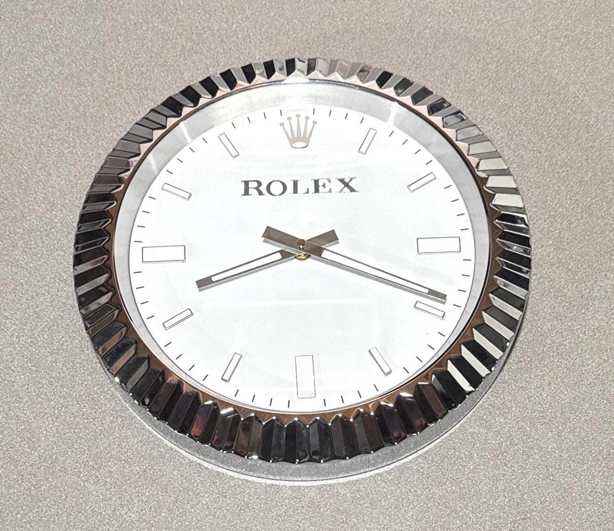 VINTAGE 13” ROLEX SKLVER Clock Display Numbered Label Sales Store Wall Clock Runs Perfectly Sign Porcelain Gas Oil Gas Car Truck