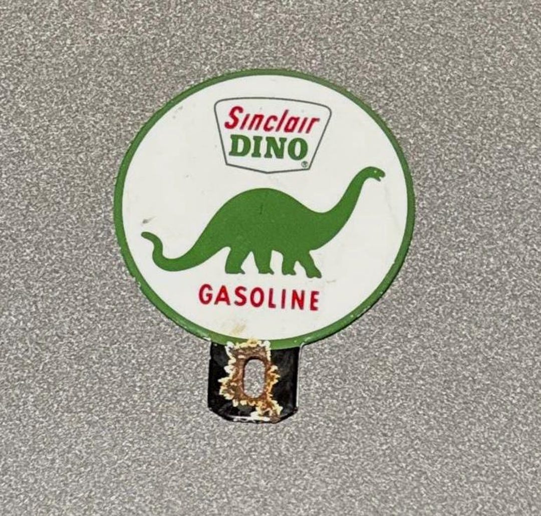 VINTAGE SINCLAIR DINOSAUR Plate Topper Porcelain Sign Gas Oil Car Truck ...