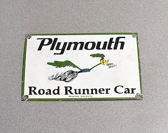 VINTAGE 12” PLYMOUTH ROADRUNNER Porcelain Sign Oil Car Truck Motorcycle Gas