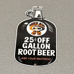 VINTAGE Rare 12” AW SODA Root Beer Bottle Jug Porcelain Sign Car Oil Gas Truck
