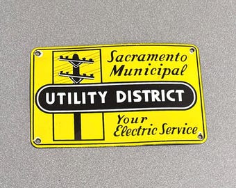 VINTAGE SACRAMENTO UTILITY Electrical Porcelain Sign Car Motorcycle Truck Gas Oil