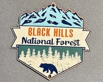 VINTAGE BLACK HILLS National Park Bear Porcelain Sign Car Truck Gas Oil Motorcycle