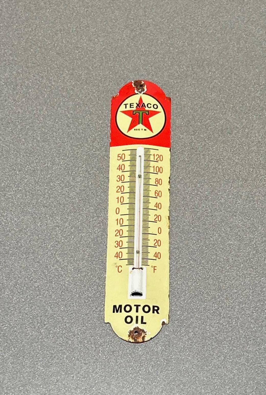 VINTAGE 12” TEXACO Thermometer Porcelain Sign Car Oil Gas Truck