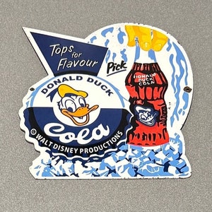 VINTAGE 12” DONALD DUCK Soda Disney Porcelain Sign Gas Oil Car