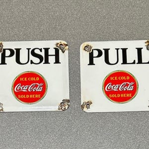 VINTAGE COKE Set of Domed SODA Coca-cola Door Palm Push Porcelain