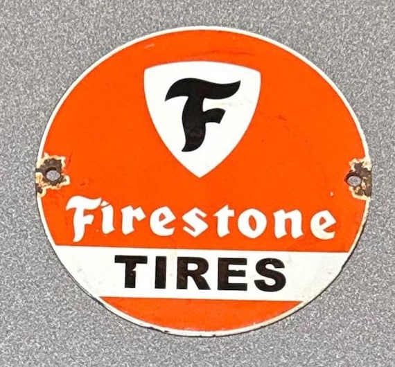 VINTAGE FIRESTONE TIRES Porcelain Sign Car Gas Motorcycle Truck