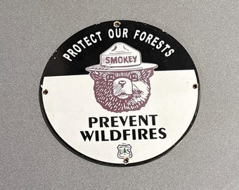 VINTAGE 12" 1951 SMOKEY BEAR Bosporseleinen bord Gasolie Auto Vrachtwagen Motorfiets
