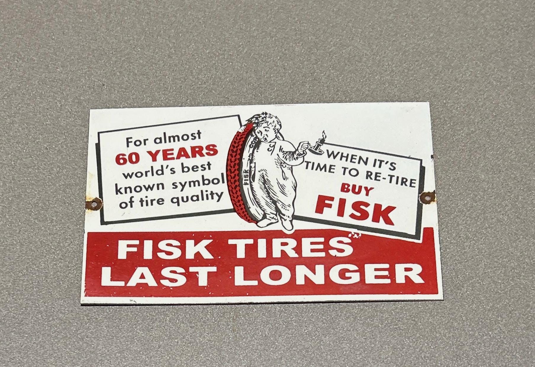 VINTAGE 12” FISK TIRES Porcelain Sign Car Oil - Etsy