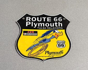 Insegna vintage in porcellana da 12 pollici per concessionaria Plymouth Roadrunner del 1968, per auto, camion e moto, a benzina.
