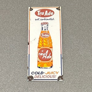 VINTAGE TRU-ADE Soda Porcelain Sign Car Oil Gas Truck