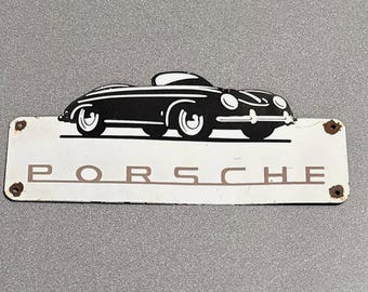 VINTAGE 14" PORSCHE-DEALERSHIP Porseleinen bord Olie Auto Vrachtwagen Motorfiets Gas