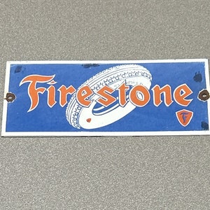 VINTAGE FIRESTONE TIRES Porcelain Sign Car Oil Gas Truck