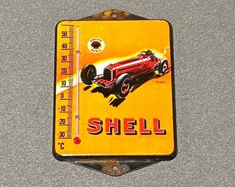 VINTAGE SHELL RACER Thermometer Motor Gas Porzellanschild