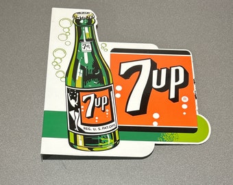 VINTAGE 7UP SODA 18” Double Sided Flanged Porcelain Sign Car Oil