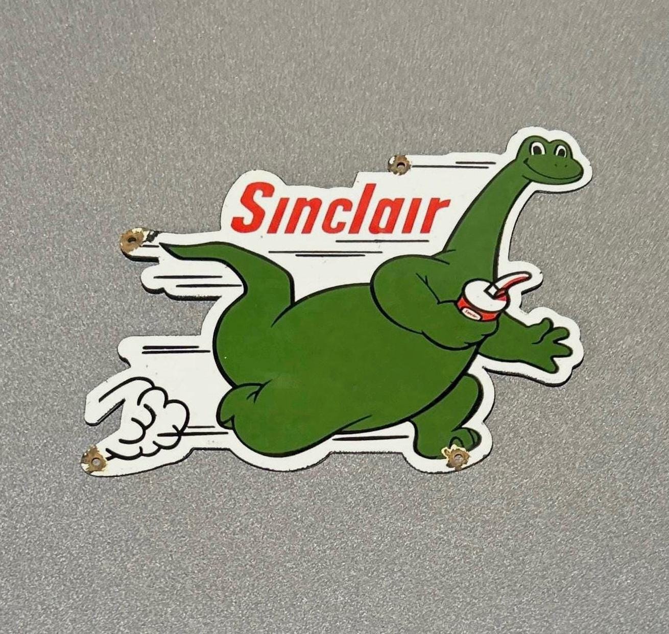 VINTAGE 12” SINCLAIR DINOSAUR Porcelain Sign Car Oil Gas Truck