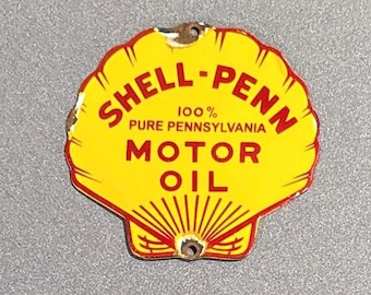 VINTAGE SHELL PENN Porcelain Sign Car Motorcycle Truck Gas Oil