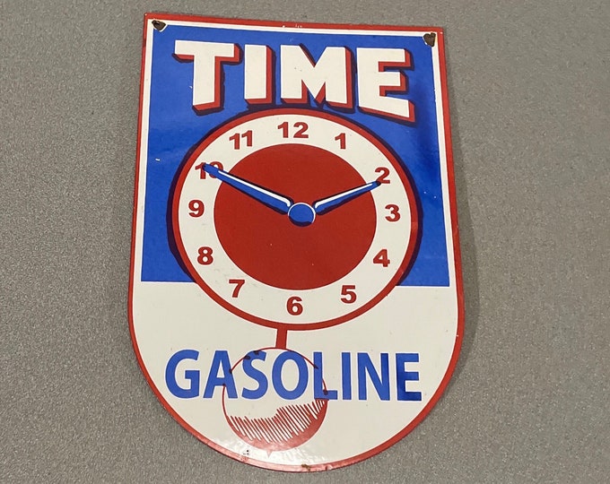 VINTAGE TIME GASOLINE 15 Porcelain Sign Car Oil Gas Truck Etsy