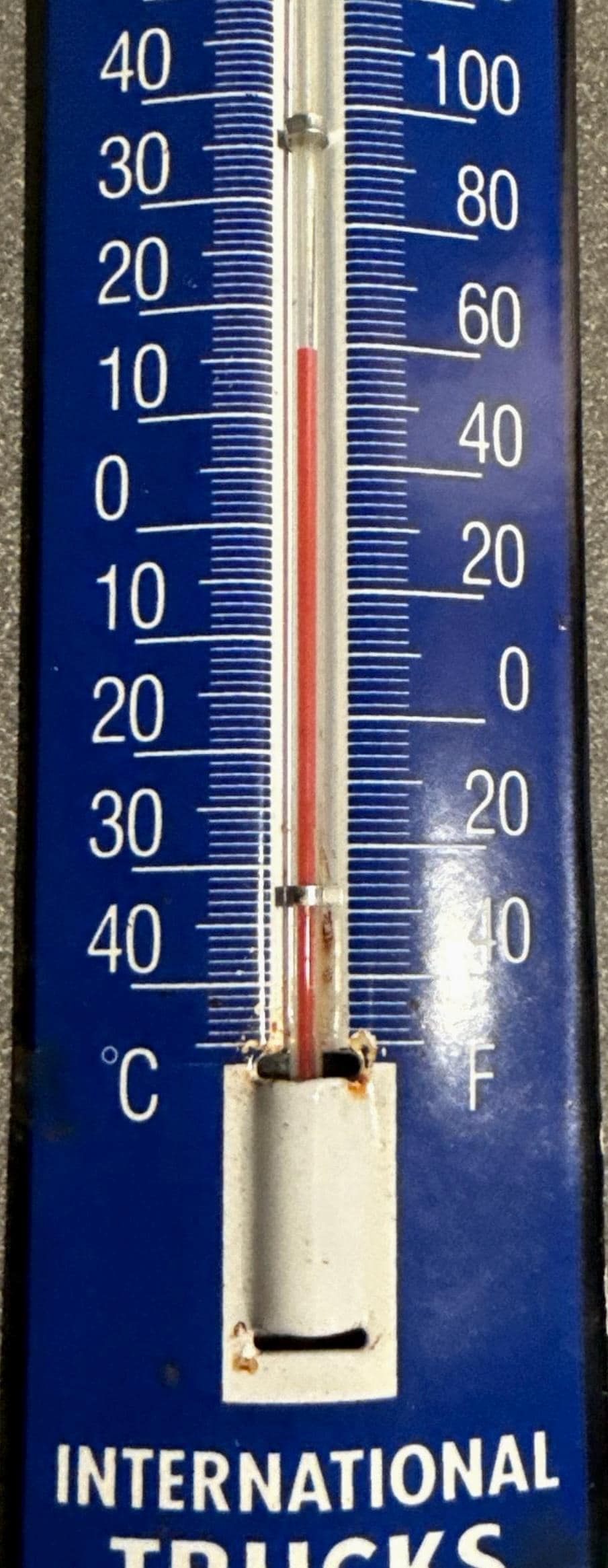 VINTAGE 12” INTERNATIONAL Thermometer Porcelain Sign Car Oil Gas Truck ...
