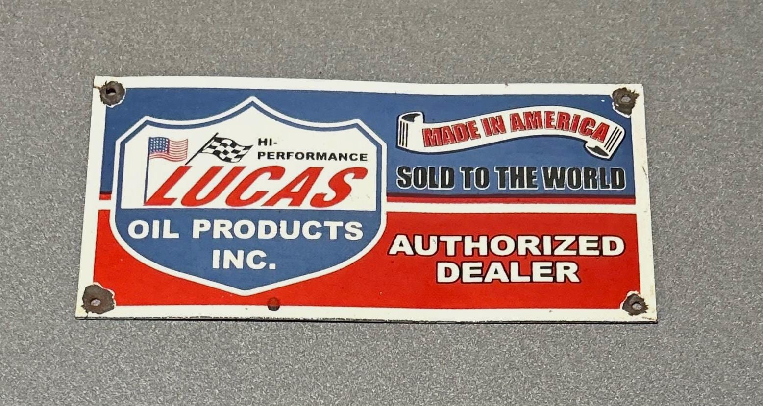 VINTAGE 12” LUCAS AMERICA Porcelain Sign Gas Oil Car - Etsy