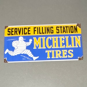 VINTAGE 18” MICHELIN TIRE Man Porcelain Sign Car Oil Gas Truck