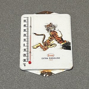 VINTAGE ESSO TIGER Thermometer Porcelain Sign Car Oil Gas Truck
