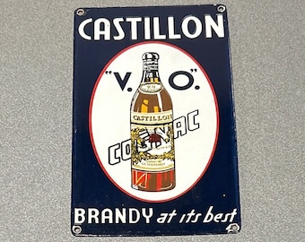 VINTAGE Rare 12” COSTILLON COGNAC Brandy Porcelain Sign Gas Oil Car