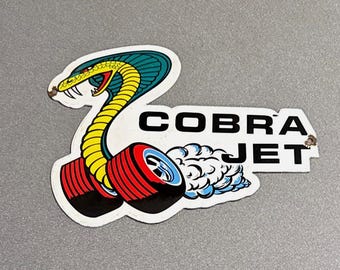 VINTAGE 12” COBRA JET Snake Porcelain Sign Car Oil Gas Truck Motorcycle
